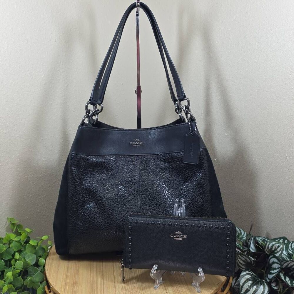 Coach Lexy Shoulder Bag & Matching Wallet – Black Pebble Leather & Suede | Style
